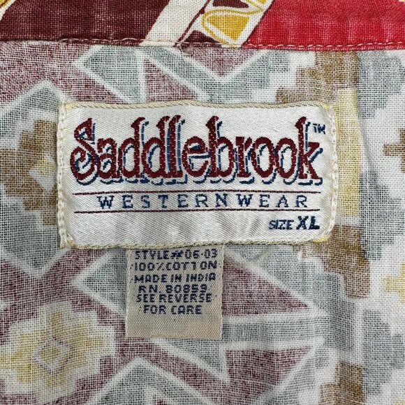 Vintage Saddlebrook XL Western Shirt Aztec Long Sleeve Button Up 90s Rodeo - Picture 4 of 7